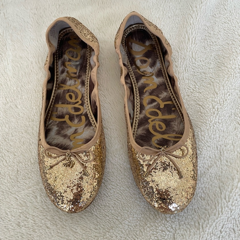{ Sam Edelman Shoes } Gold Glitter Ballet Flats